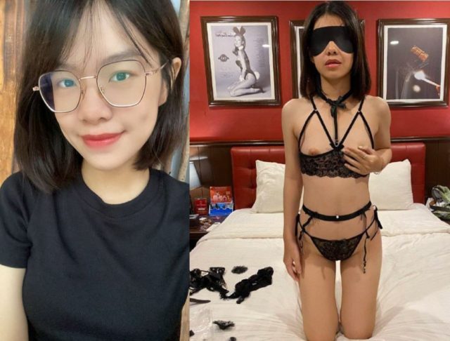 Em cắn môi rên rỉ khi anh siết cổ em nhẹ, buồi to cứng dập mạnh vào lồn ướt nhẹp. Dù thân hình mỏng manh, em vẫn cong người đẩy mông ra sau đón từng cú thúc bạo lực, miệng thì thầm “Anh đánh em đi… em thích bị đau”.